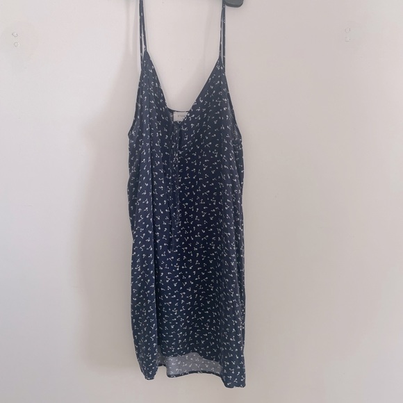 Everly Navy and White Floral Dress with Tie - Picture 1 of 4